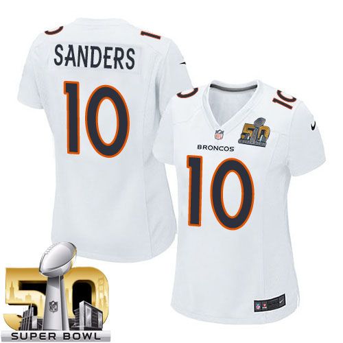 Nike Broncos #10 Emmanuel Sanders White Super Bowl 50 Women's Stitched NFL Game Event Jersey